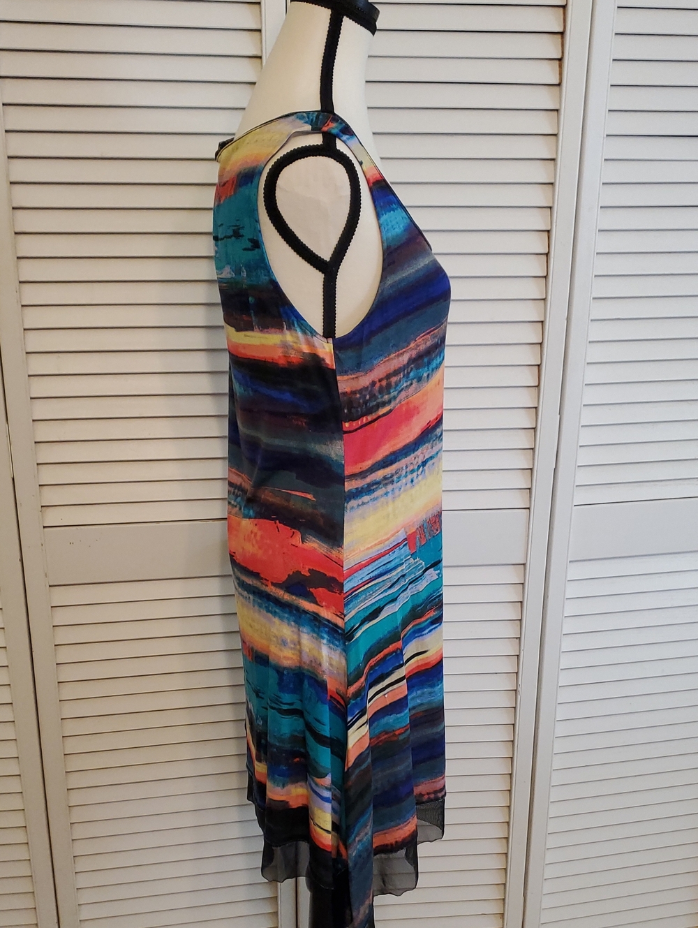Cupio Rainbow Dress or Beach Swim Coverup with Black Mesh Trim, Size Medium - Picture 3 of 8